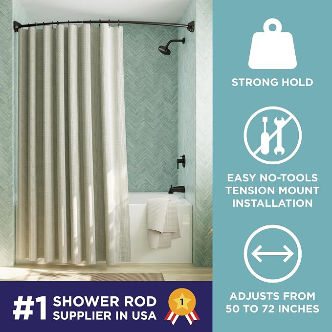 Zenna Home Curved Shower Curtain Rod, No Drill, 50-72 Inch Adjustable Tension - Image 2