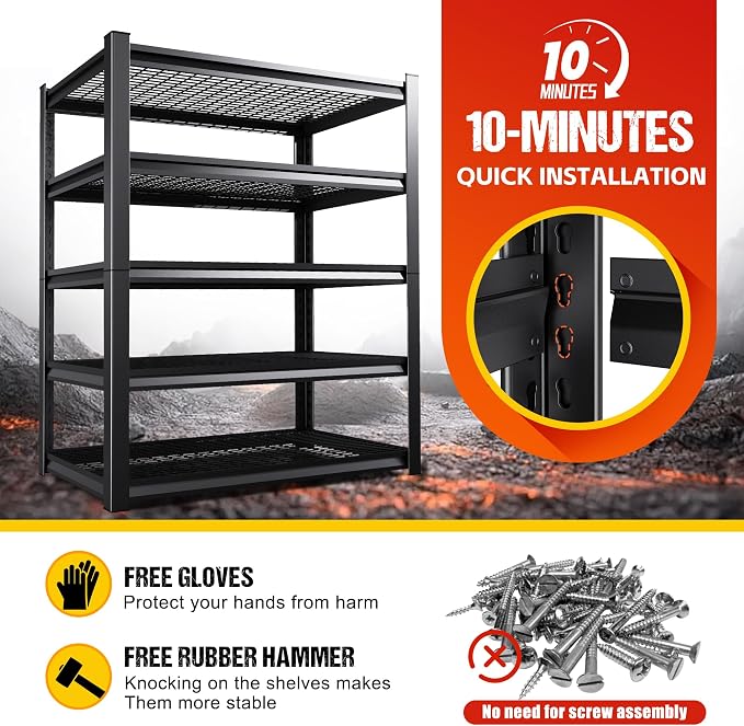 5-Tier Garage Shelving Heavy Duty Storage Shelves, Adjustable Metal Shelving - Image 7