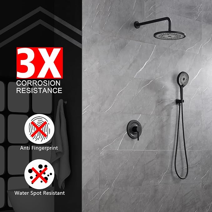sumerain Matte Black Concealed Shower Faucet Set, Rain Shower System - Image 7