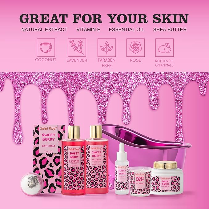 bath body Gifts for Her Home Bath Spa Gift Basket for Women Sweet Berry Bath - Image 6
