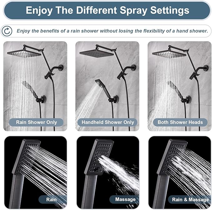 BRIGHT SHOWERS High Pressure Rain Shower Head Combo - Image 4
