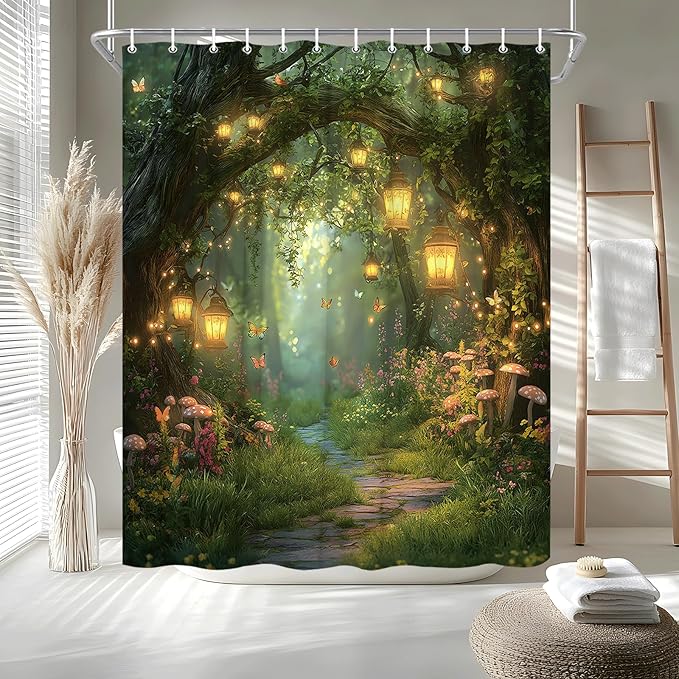 Fantasy Forest Path Shower Curtain Fairy Magical Enchanted Misty Jungle - Image 4