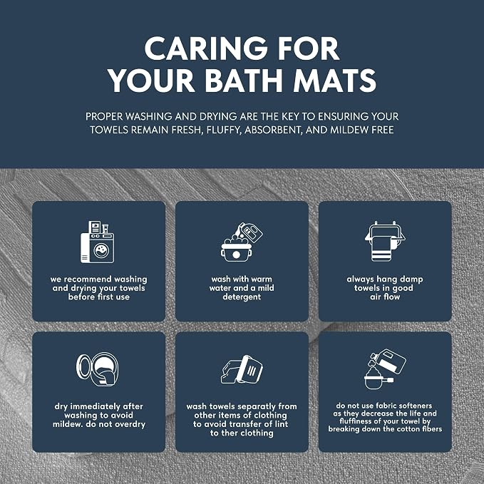 White Classic Luxury Bath Mat Floor Towel Set - Image 7