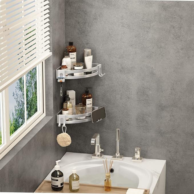 VOLPONE Shower Corner Shelf Caddy 2 Pack shower Organizer No Drill Shower - Image 4