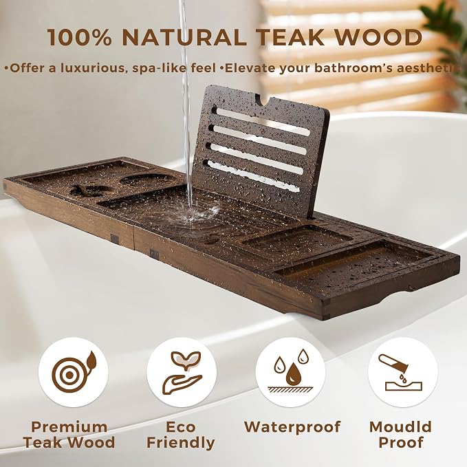 Teak Bathtub Tray Expandable Bathroom Tray - Image 5