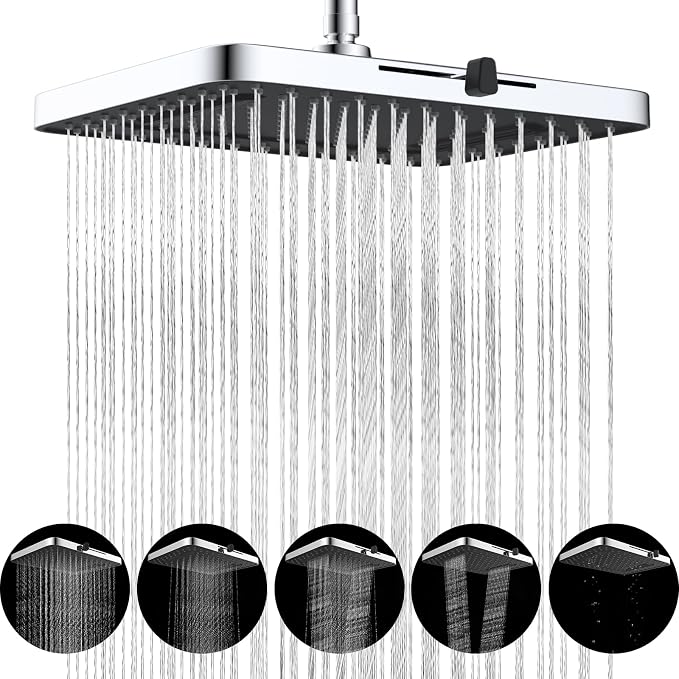 Hibbent 5 Spray Modes Shower Head, Large Rainfall Showerhead by Hibbent