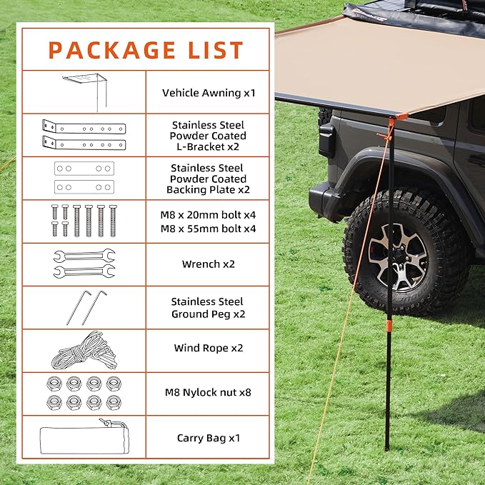 ALL-TOP Vehicle Awning 8.2'x8.2' Roof Rack Pull-Out Sun Shade UV50+, - Image 5