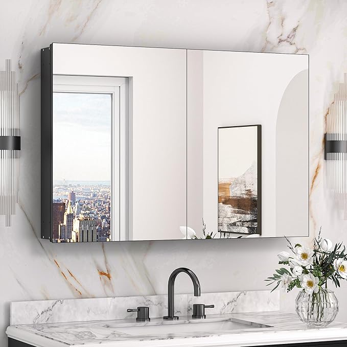 Keonjinn 36 x 24 Inch Black Medicine Cabinet, Bathroom Medicine Cabinet by Keonjinn