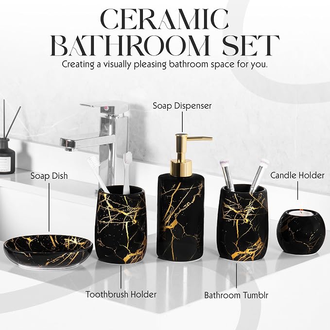 Ceramic Bathroom Accessory Set, 5-Piece Bathroom Accessory Set, Soap Dish - Image 2