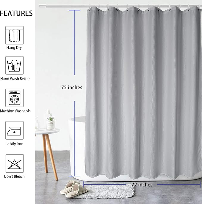 AooHome 75 Inch Long Shower Curtain, Durable Polyester 72" Width Bathroom - Image 3