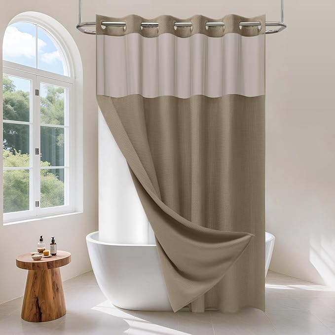 No Hook Waffle Weave Shower Curtain Set by Unknown