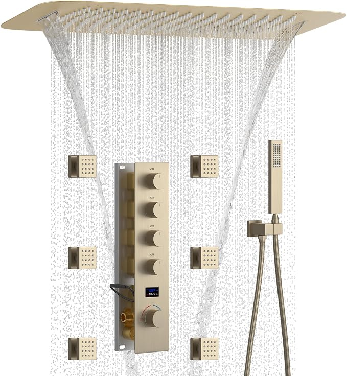 Shower Faucet Set Brushed Gold Luxury Shower System by KATAIS