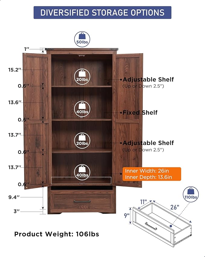 JXQTLINGMU Farmhouse Kitchen Pantry Cabinet - Image 2