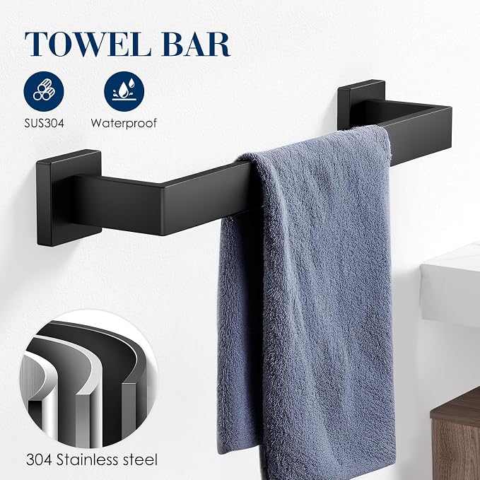 7-Pieces Towel Racks for Bathroom, SUS304 Matte Black Bathroom Accessory Set - Image 2