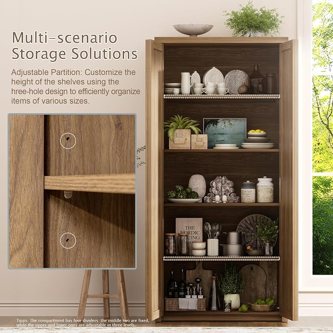 Yechen 67" Tall Kitchen Pantry Cabinet, Rattan Storage Cabinet - Image 7