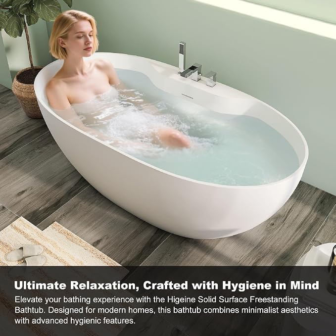 63" Premium Solid Surface Freestanding Bathtub - Image 5
