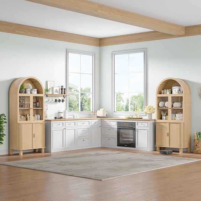 Alohappy Arched Kitchen Pantry, Modern Wood Kitchens Storage Cabinets - Image 3