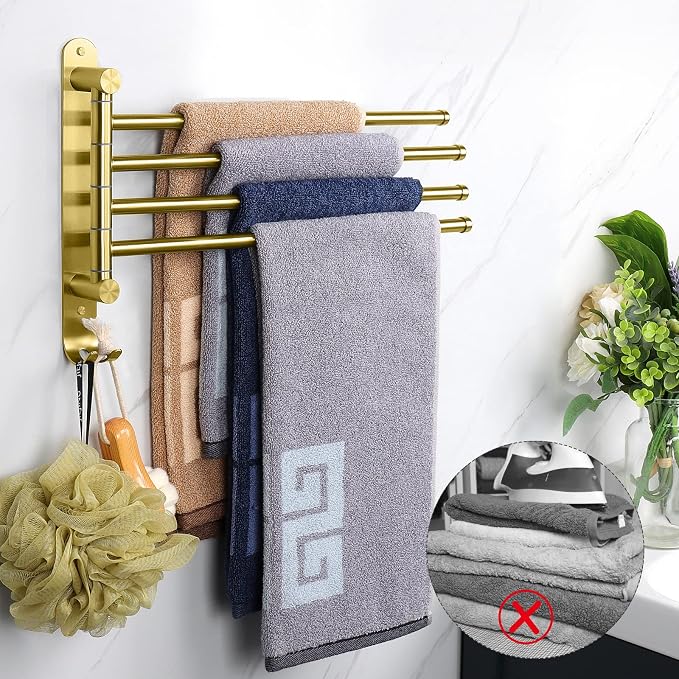 NearMoon Swivel Towel Rack, 13.8" Thicken 304 Stainless Steel 4-Arm Towel Bar - Image 6