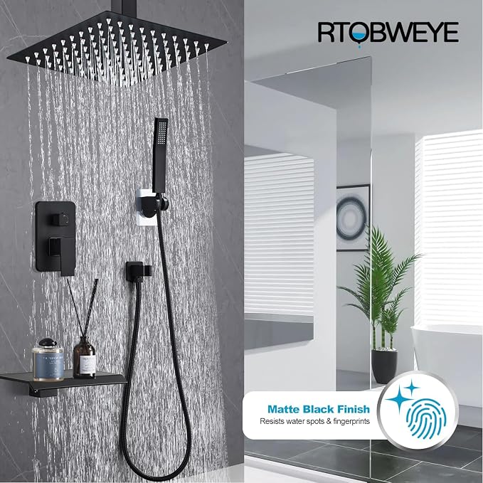 8 Inch Shower Faucet Set, Ceiling Mounted Rainfall Shower System - Image 2