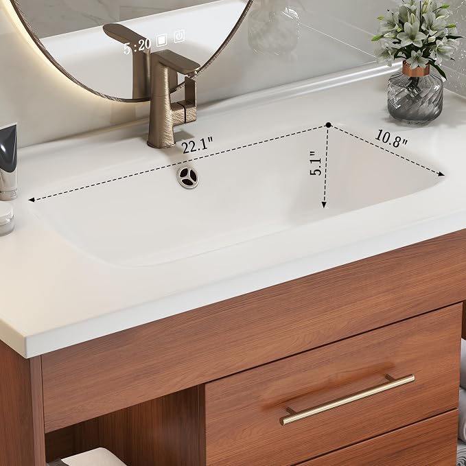 35.4" Bathroom Vanity with Sink Combo Set, Solid Wood Frame Bathroom Storage - Image 4