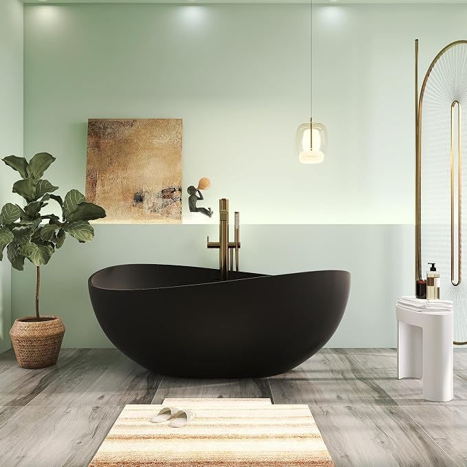63" Premium Solid Surface Freestanding Bathtub, Contemporary Design Stand Alone by HIGEINE