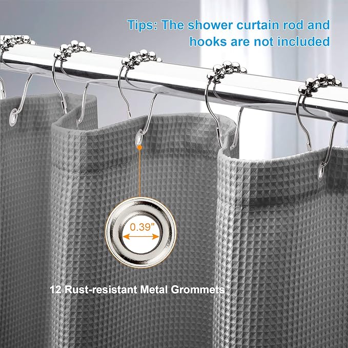 AmazerBath Grey Shower Curtain, Waffle Shower Curtain Gray, Premium Fabric - Image 4