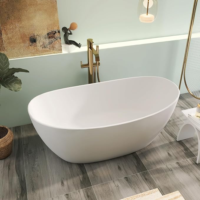 65" Premium Solid Surface Freestanding Bathtub, Contemporary Design Stand Alone - Image 2