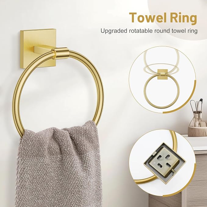5 Pieces Bathroom Hardware Set Brushed Gold Towel Bar Set Includes 23.6” Towel - Image 3