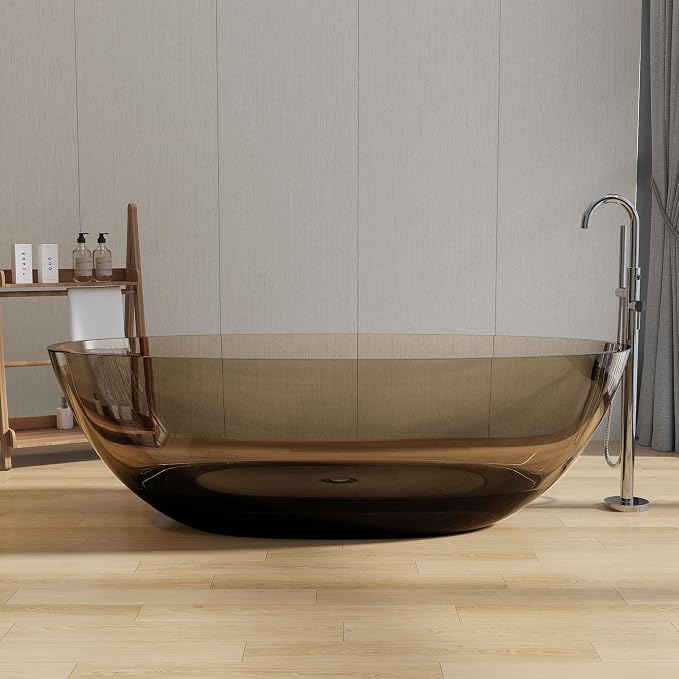 Stone Resin Freestanding Bathtub 71", Elegant Oval Shape Soaking Tub, Solid - Image 9
