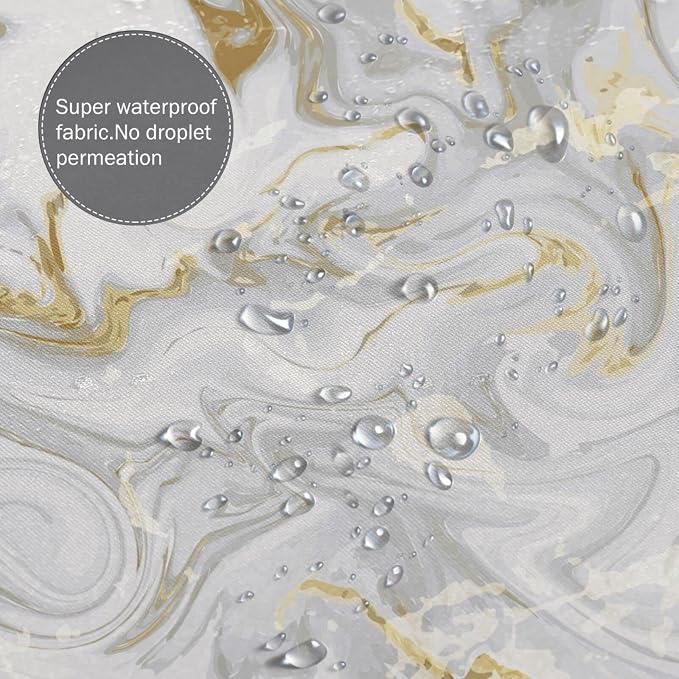 Domoku Grey Gold Marble Shower Curtain, Waterproof Texture Washable Fabric - Image 4