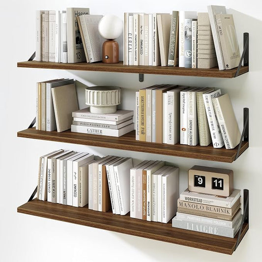 Fun Memories Floating Shelves for Wall, 36 Inches Long Set of 3 Wall Shelves by FunMemories