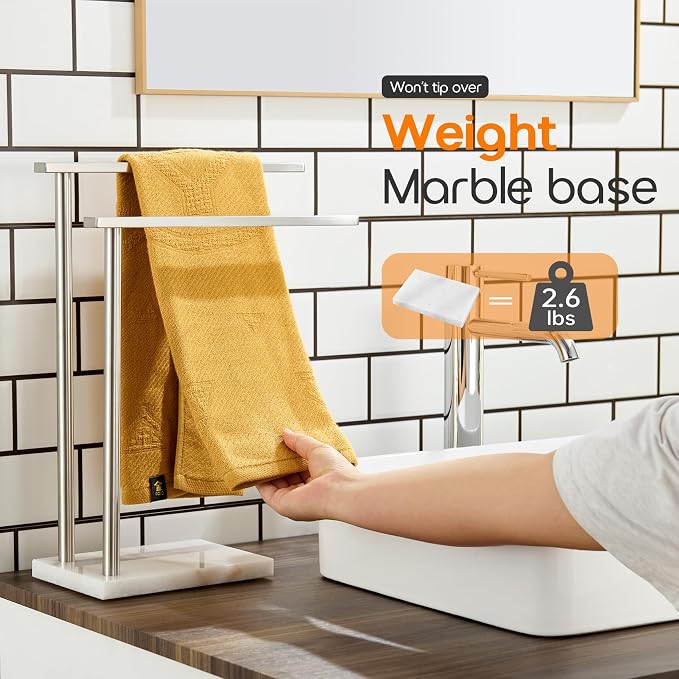 Free Standing Towel Rack Brushed Nickel 2-Tier Hand Towel Bars - Image 5
