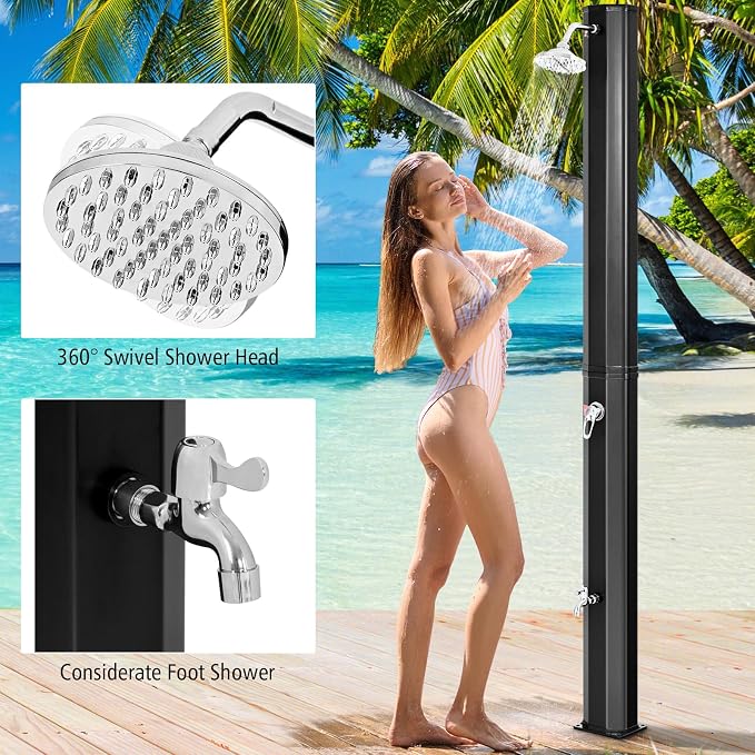 Goplus 9.3 Gallon Solar Heated Outdoor Shower, 7.2 FT Freestanding Garden Shower - Image 3