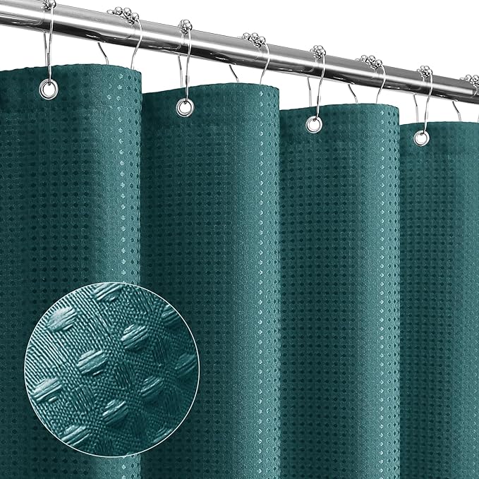 Gibelle Seaweed Green Shower Curtain, Waffle Weave Textured Fabric Shower by Gibelle