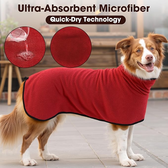 Microfibre Dog Bathrobe Towel Wrap Super Absorbent Dog Drying Coat Bath Robe - Image 5