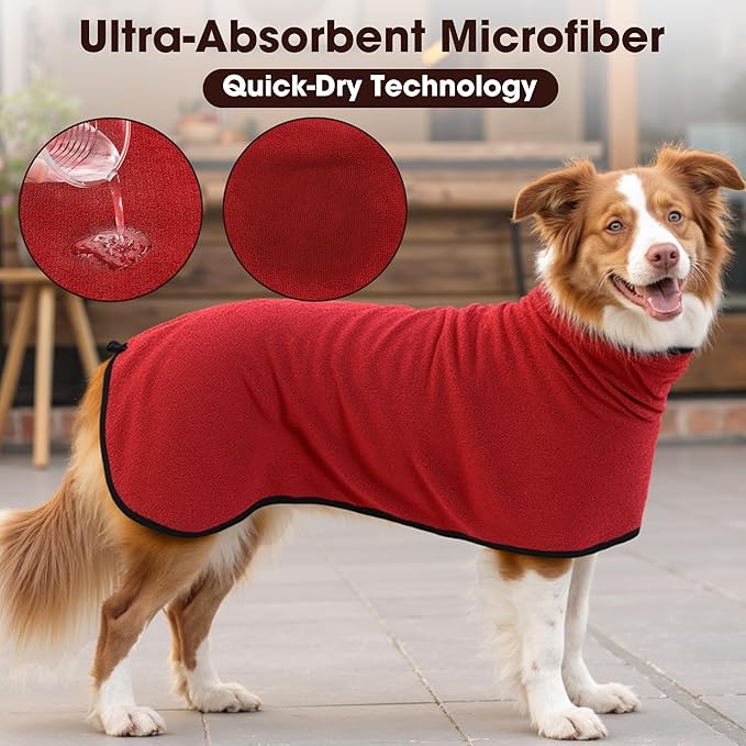 Microfibre Dog Bathrobe Towel Wrap Super Absorbent Dog Drying Coat Bath Robe - Image 4