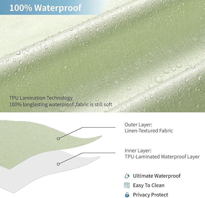 2-in-1 Waterproof Long Fabric Shower Curtain or Liner, Linen Textured, 78 Inch - Image 5