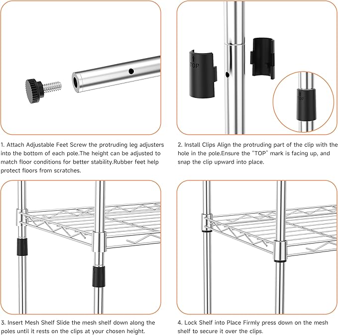IZEUK 4 Tier Metal Wire Shelf Unit, Chrome Storage Rack Organizer - Image 5