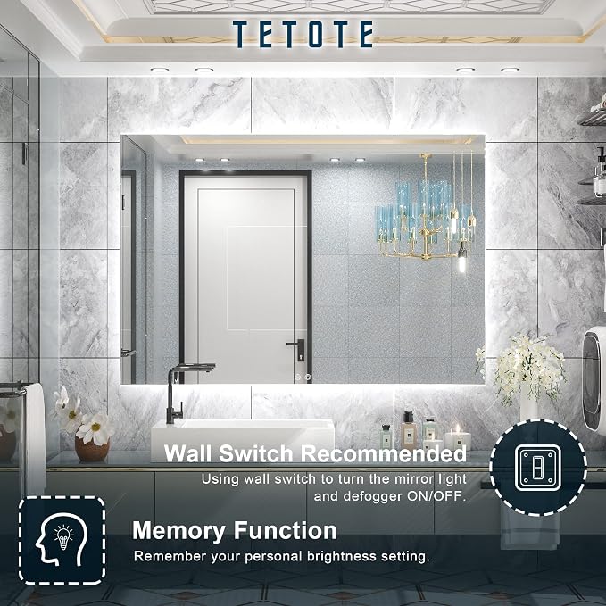 TETOTE 48 x 36 Inch LED Backlit Bathroom Mirror - Image 6