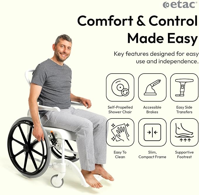 Etac Clean 24" Self-Propelled Shower Chair - Image 2