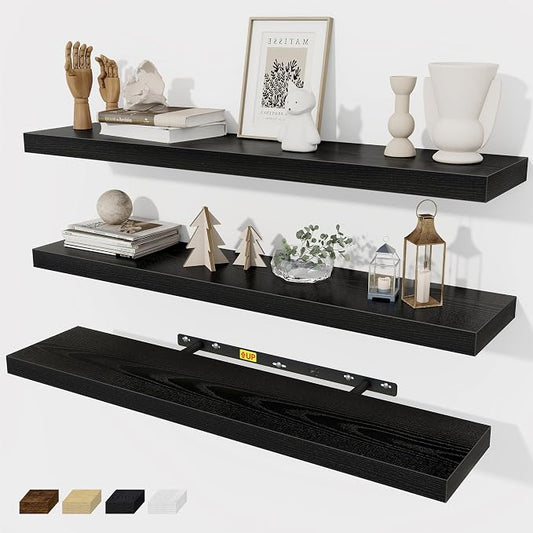Fun Memories 32 Inch Floating Shelves Wall Shelf Set of 3, Farmhouse Home Decor by FunMemories