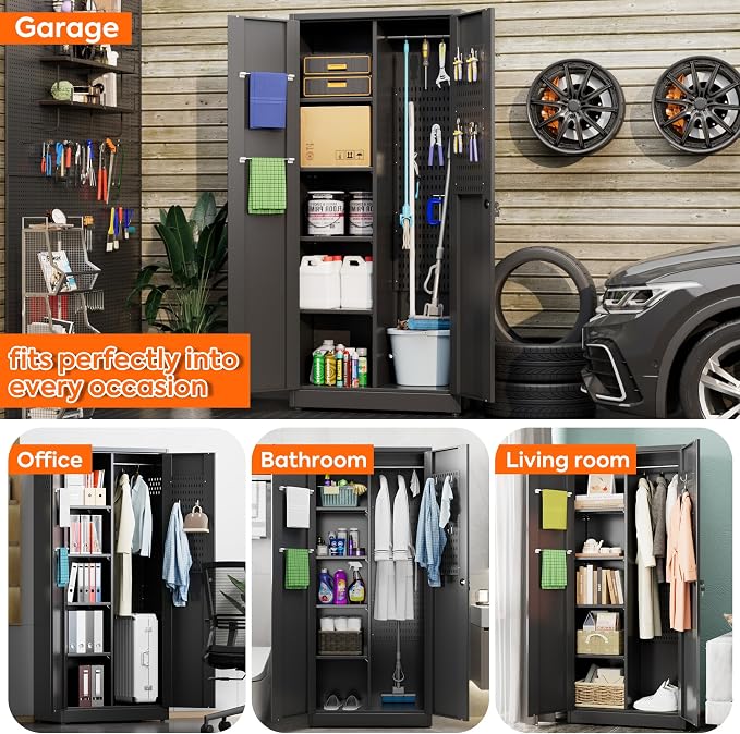 Aobabo Broom Closet Storage Cabinet, Lockable Garage Storage Cabinet - Image 3