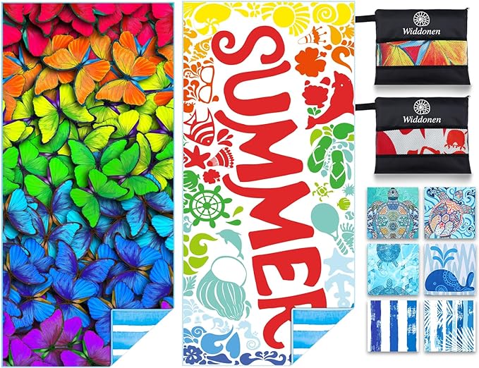 2 Pack Microfiber Lightweight Beach Towel Sand Free Quick Dry Absorbent Thin by WIDDONEN