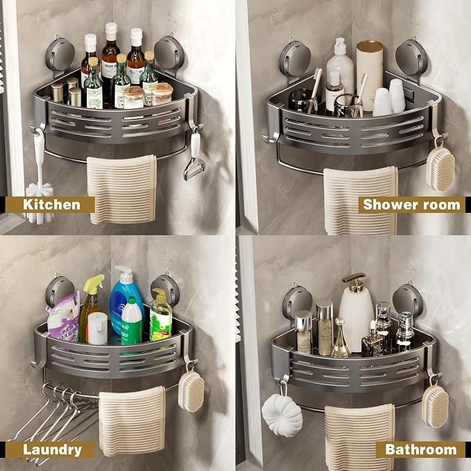 VOLPONE Corner Shower Caddy Suction Cup Shower Shelf Corner No Drilling - Image 5