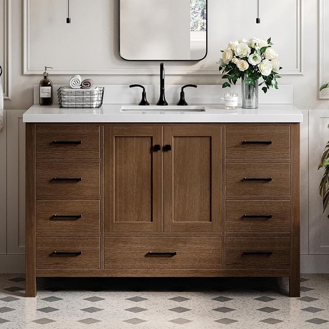 ARIEL Cambridge 55 Inch Single Rectangle Sink Bathroom Vanity by Ariel