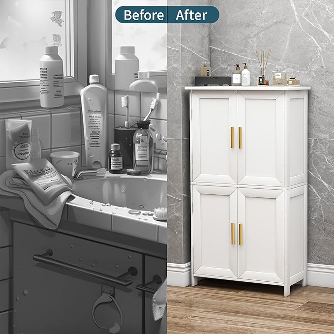 Bathroom Storage Floor Cabinet Freestanding Organizer - Image 4