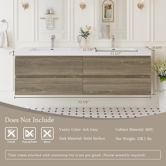 72" Floating Bathroom Vanity - Image 5