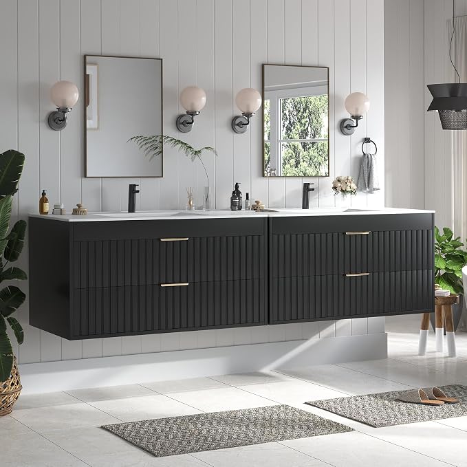 36" Bathroom Vanity with Sink, Floating Bathroom Vanity with 2 Fluted Drawers & - Image 3