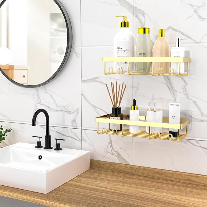 Moforoco Shower Caddy Shelf Organizer Rack, Self Adhesive Black Bathroom - Image 3