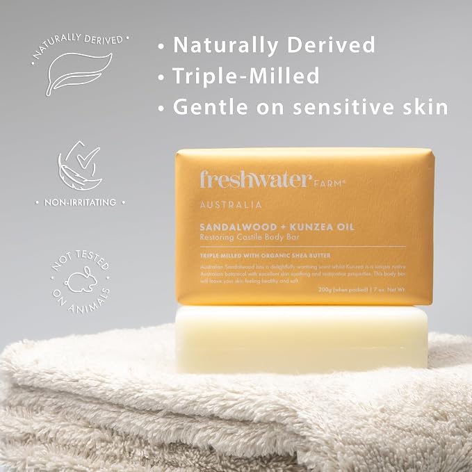 Freshwater Farm Australia Natural Soap Bar- Healing Sandalwood + Kunzea Oil 7oz - Image 3